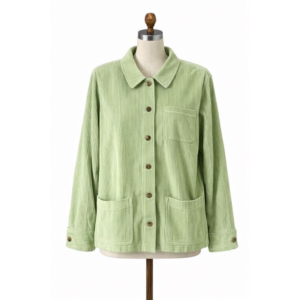 Vintage Appleseeds M Green Corduroy Button Jacket Cottagecore Utility Chic Soft